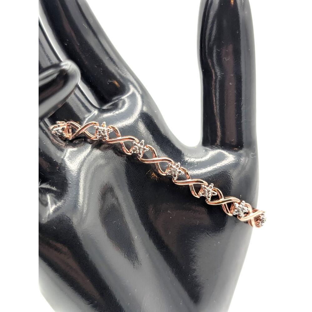Rose Gold Sterling Silver .10ct Round Diamond Star Bracelet
